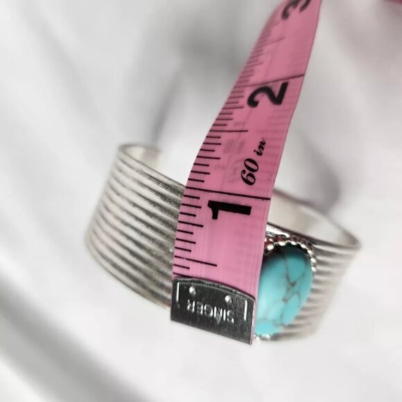 Lucky Brand Women's Silver Toned Turquoise Cuff Bracelet - Picture 2 of 6